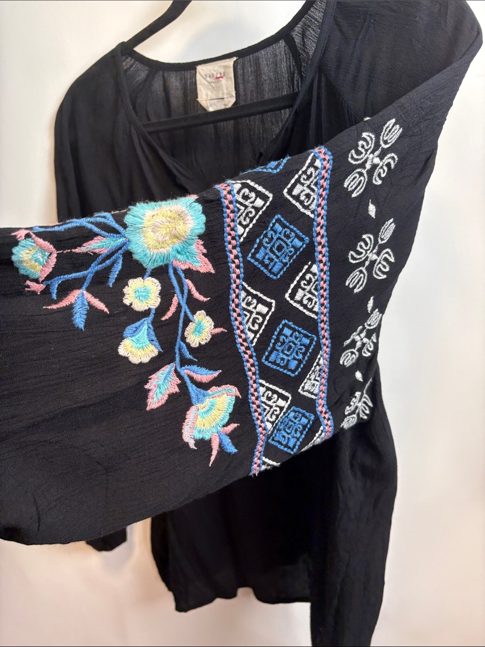 Harper Black Embroidered Peasant Tunic with Blue & White Accents - Picture 4 of 9